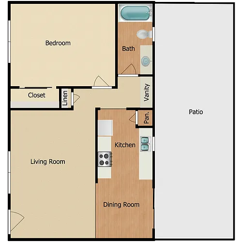 Floor plan 1 Bed 1 Bath B