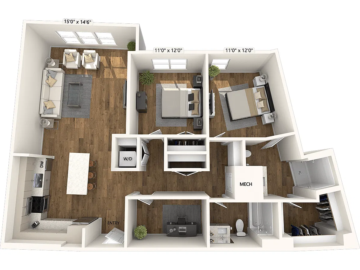 Floor plan B2D-1313sf-FinishIV
