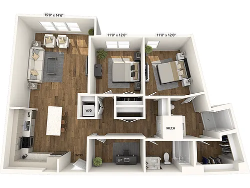 Floor plan B2D-1313sf-FinishIV
