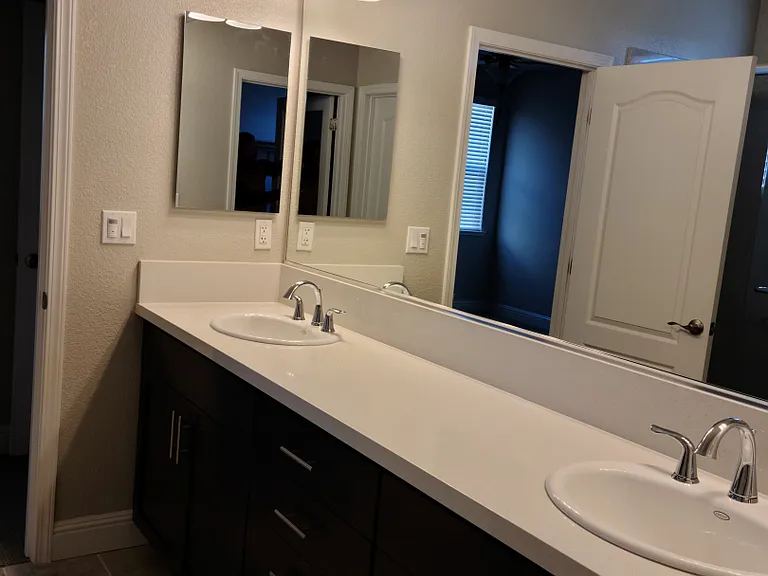 View of the master bathroom.