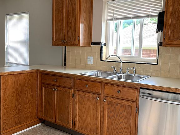 Kitchen view into dining area