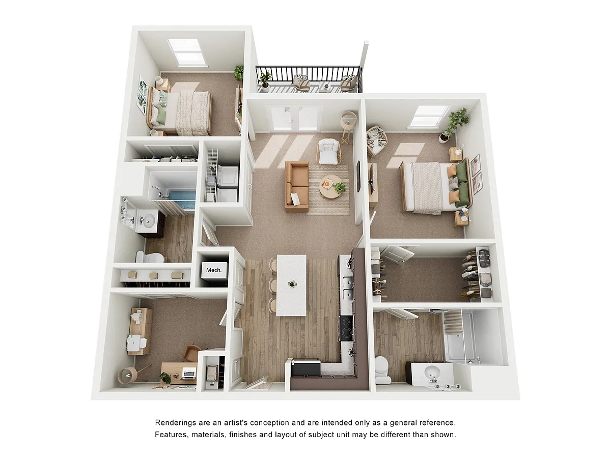 Floor plan Two Bedroom Two Bath with Den