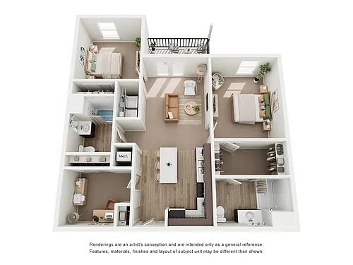 Floor plan Two Bedroom Two Bath with Den