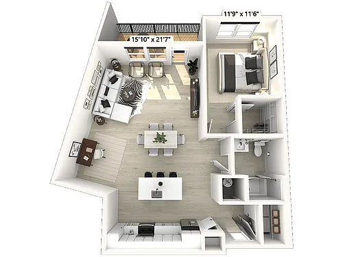 Floor plan A51 - 1 Bedroom 1 Bathroom