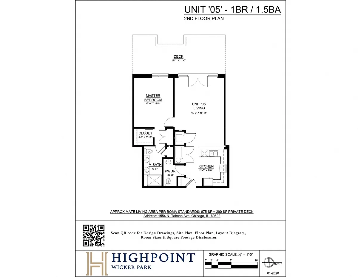 Floor plan 1 Bed 1.5 Bath