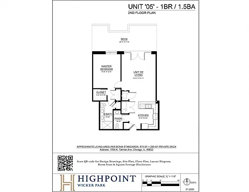 Floor plan 1 Bed 1.5 Bath