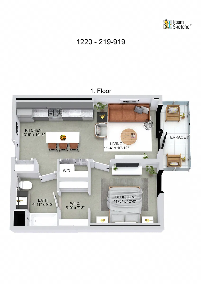 Floor plan J13 1 Bed, 1 Bath, Terrace