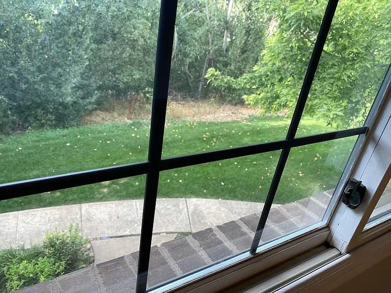Primary bedroom window view to front and walk/lawn.