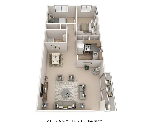 Floor plan Two Bedroom - 850 sqft