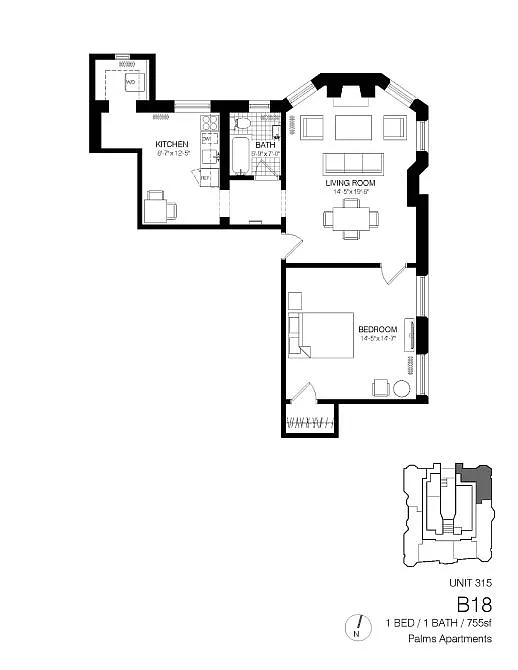 Floor plan 1 Bedroom 1 Bath B18
