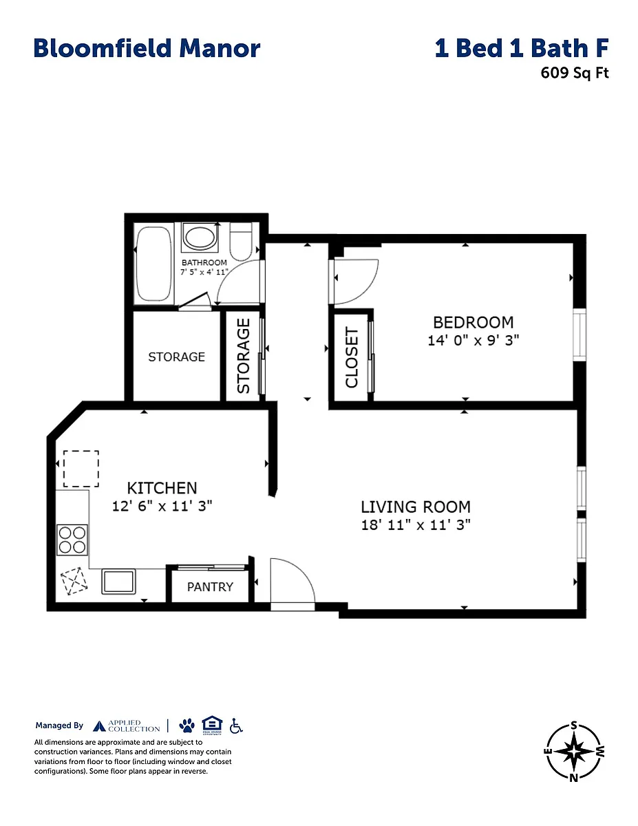 Floor plan 1 Bed 1 Bath F