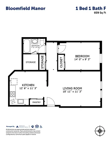 Floor plan 1 Bed 1 Bath F