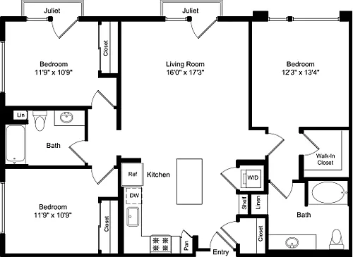 Floor plan Three Bed C1a with Juliet