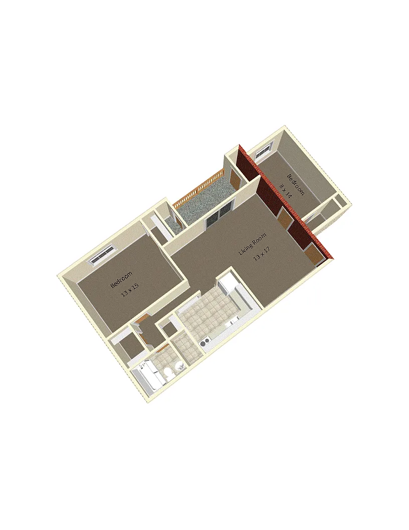 Floor plan 2 Bedroom 1 bath-Hunter Ridge