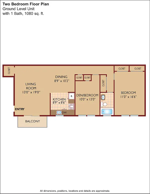 Floor plan $1.97/sq.ft. - Two Bedroom/1 Bath
