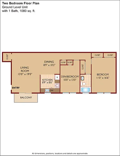 Floor plan $2.16/sq.ft. - Two Bedroom/1 Bath