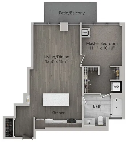Floor plan A14 | 1 Bedroom | 790 SF