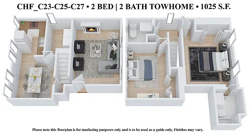 Floor plan Townhome, Two Bedroom Two Bath - CHF1075TH
