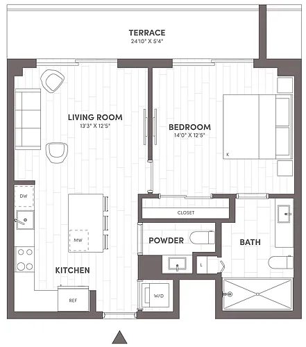Floor plan 1 Bed-1.5 Bath-B3