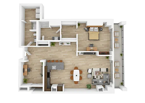 Floor plan Penthouse One Bedroom + Den Y