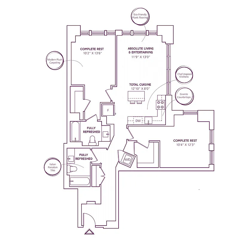 Floor plan 2 Bed - 2 Bath | B10