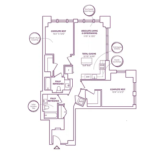 Floor plan 2 Bed - 2 Bath | B10