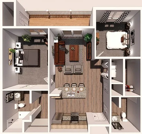 2 Bedroom A 3D Floor Plan 2 Bedroom A 3D Floor Plan