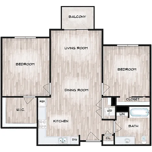 Floor plan 2 Bed 1 Bath B