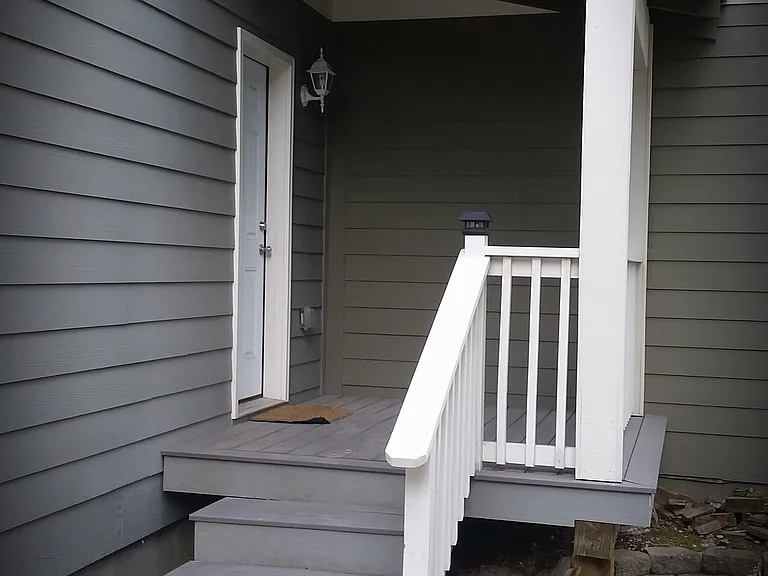 Back porch with access to garage