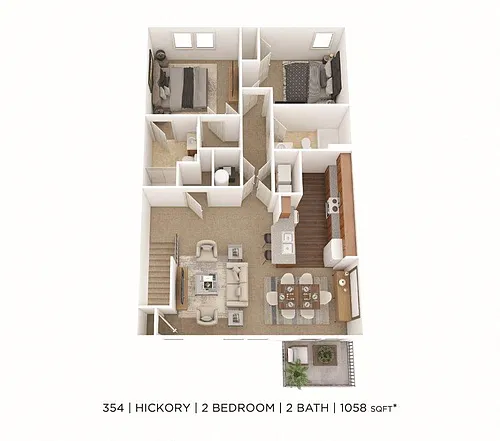 Floor plan Two Bedroom 2 Bath- 1,058 sqft