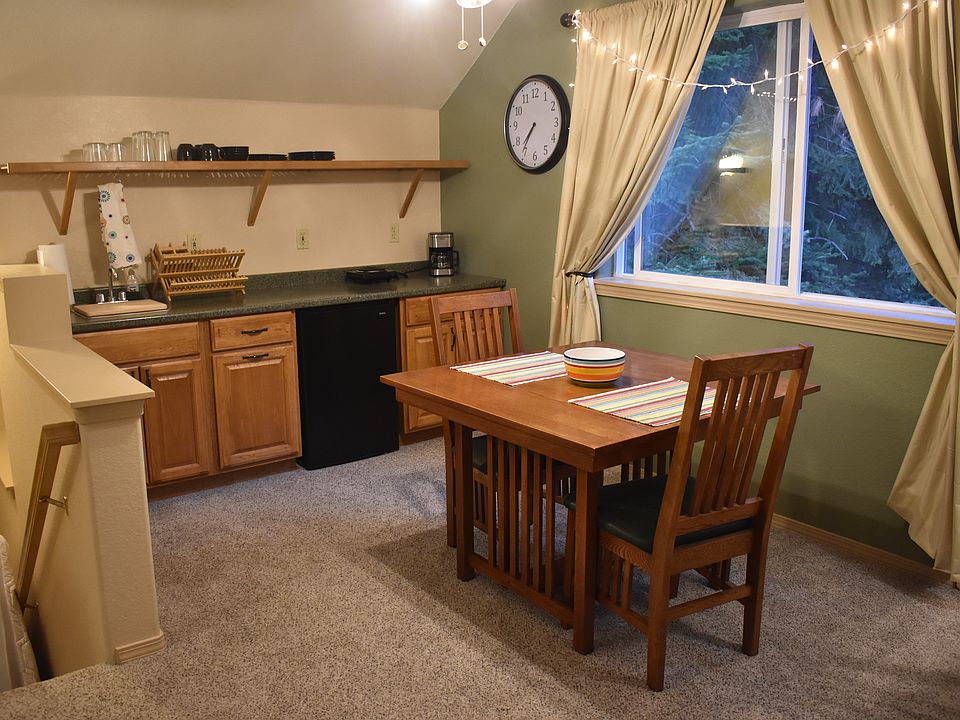 Kitchen with mini fridge and kitchen essentials