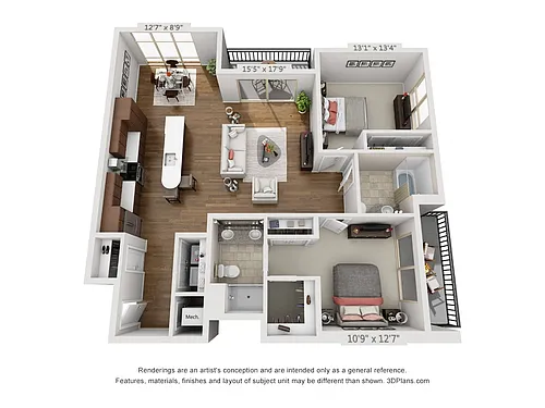 Floor plan High Rise Two Bedroom Style F