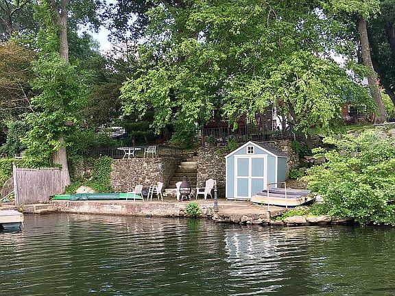 Private dock and stone patio