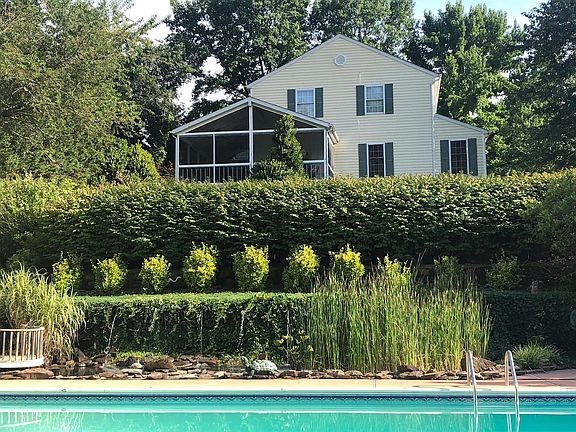 Pool, pond and view of porch from pool
