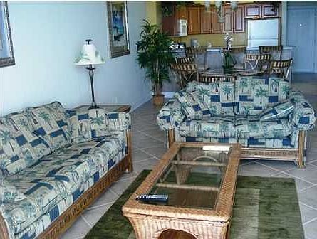 Living room, tile throughout unit
