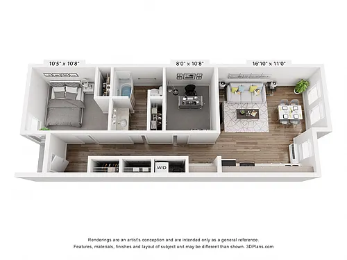 Floor plan 1X1 A With Den
