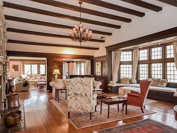 Living Room with Beamed Ceiling