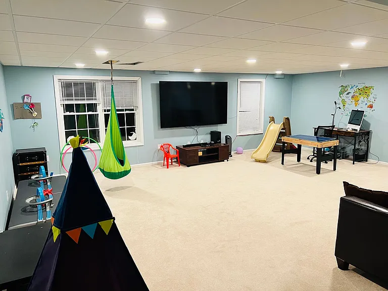 Finished basement with large open space