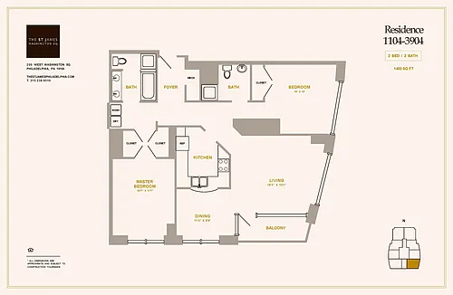 Floor plan 2 Bed 2 Bath B2D
