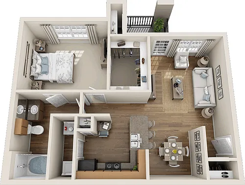 Floor plan One Bedroom One Bathroom 60%