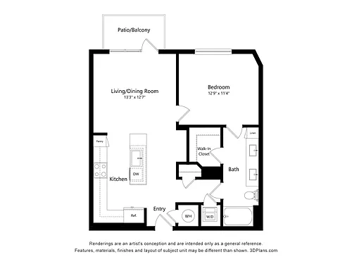 Floor plan 1 Bed/1 Bath-A3