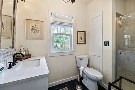 main bathroom, all new shower, sink and toilet