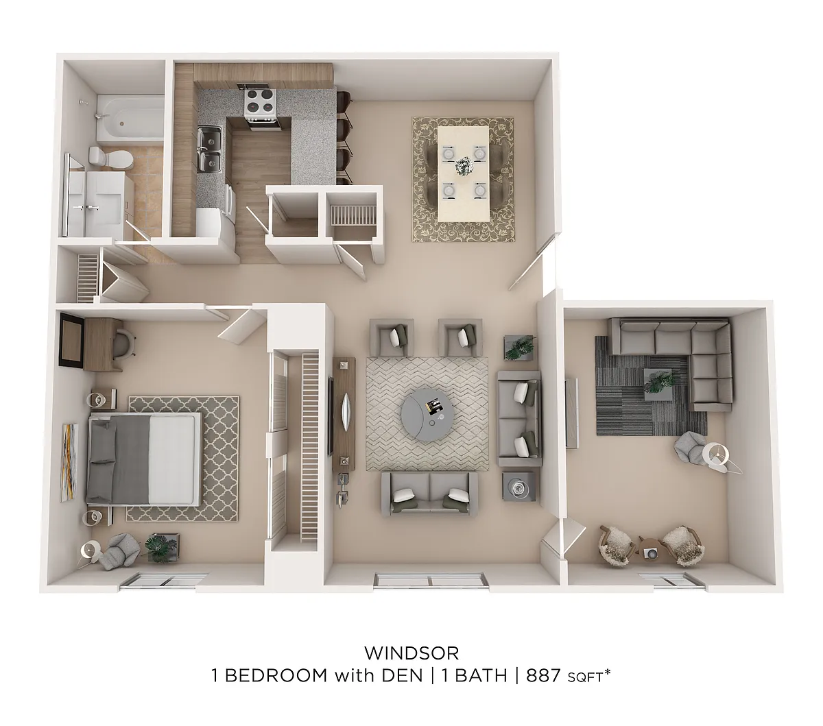 Floor plan Windsor One Bed w/Den C 887