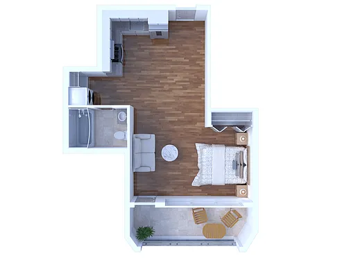 Floor plan Studio/1 Bathroom-430-500