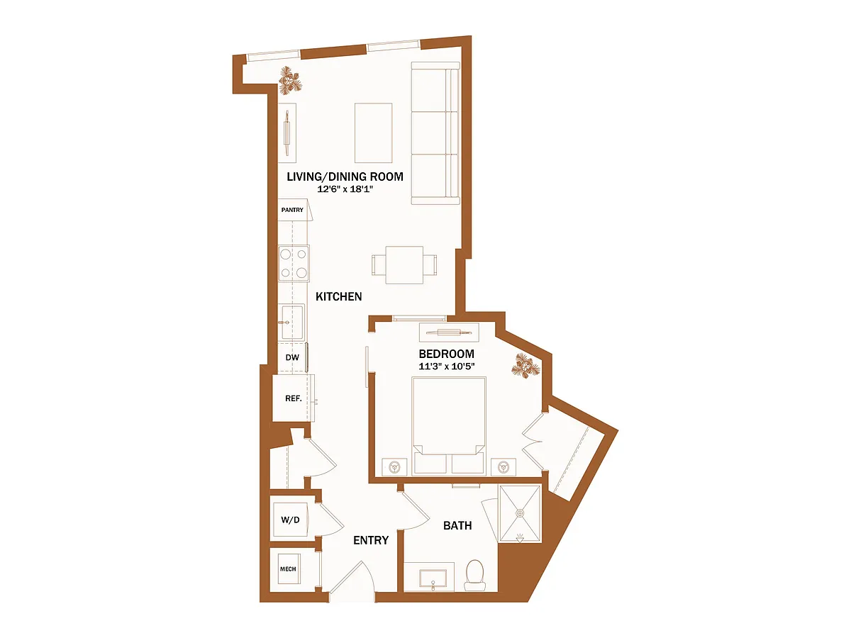 Floor plan A4 - Jr 1 Bed | 1 Bath