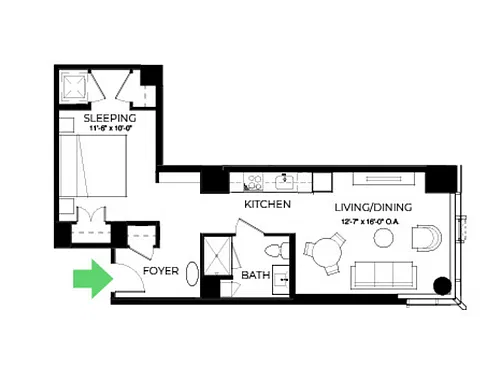 Floor plan SD36 | Studio | 1 Bath | Den