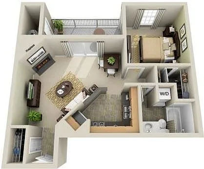 Floor plan 1BR - 1BTH (677 sq ft)