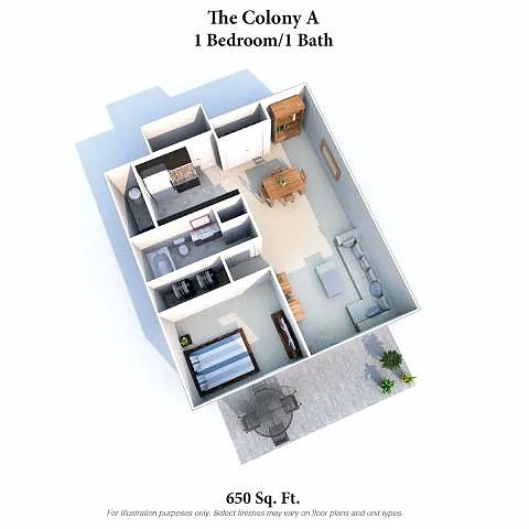 Floor plan The Colony: 1 Bed, 1 Bath
