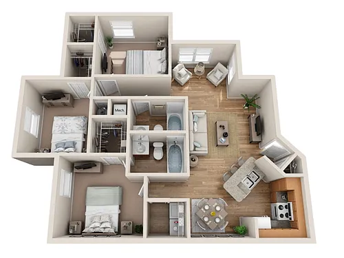 Floor plan 3 Bedroom 2 Bath 1189