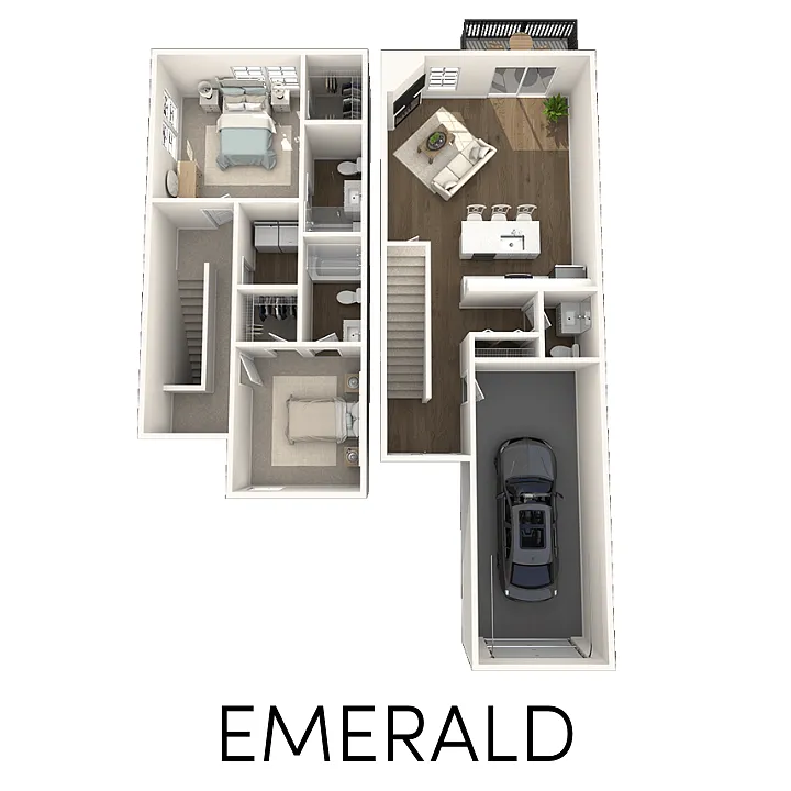 Floor plan EMERALD 2 Bedroom 2 and a Half Bath Townhome